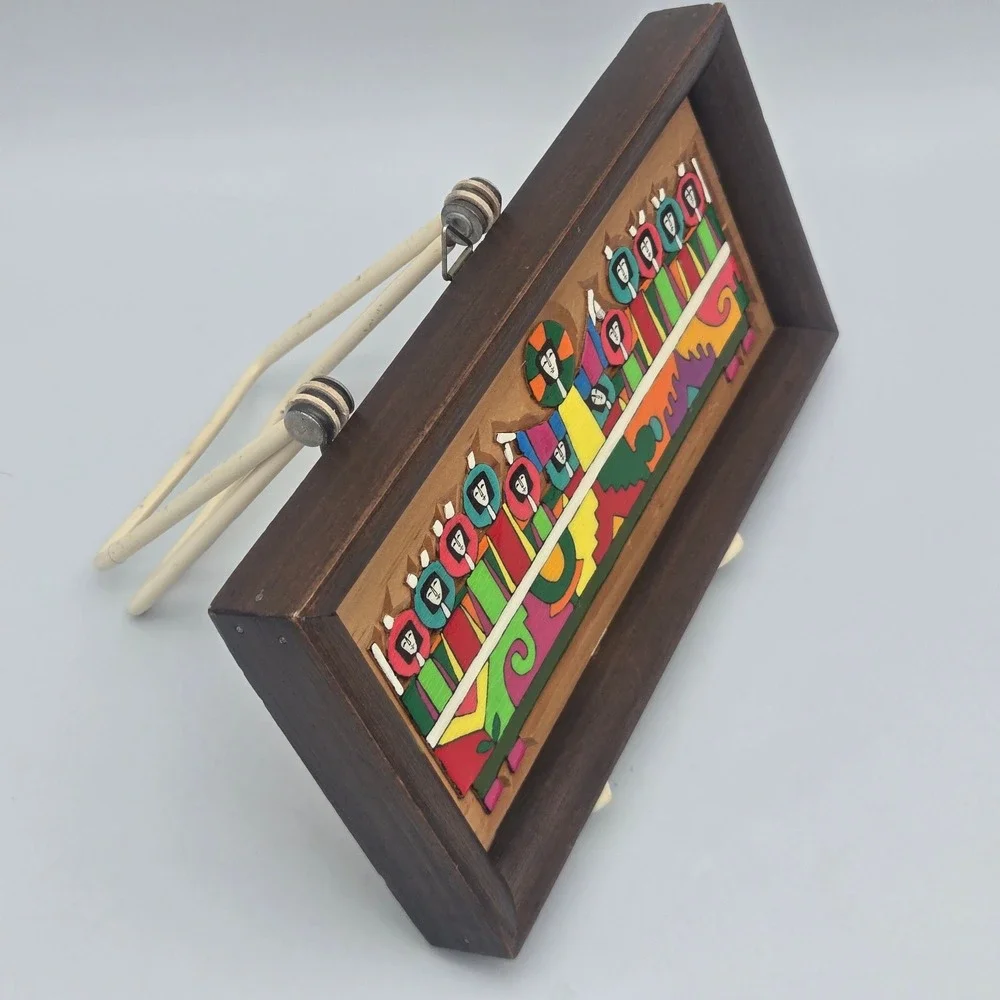 Latin American Folk Art Carved Wood The Last Supper Hand Painted Colorful MCM
